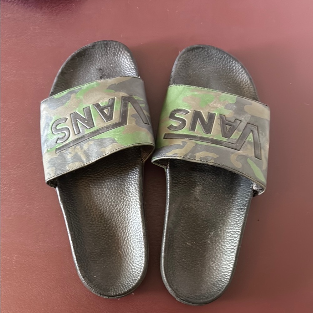 Vans Green and Black Camo Slides